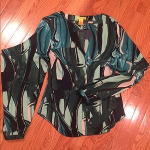 Catherine Malandrino silky blouse teal greens
